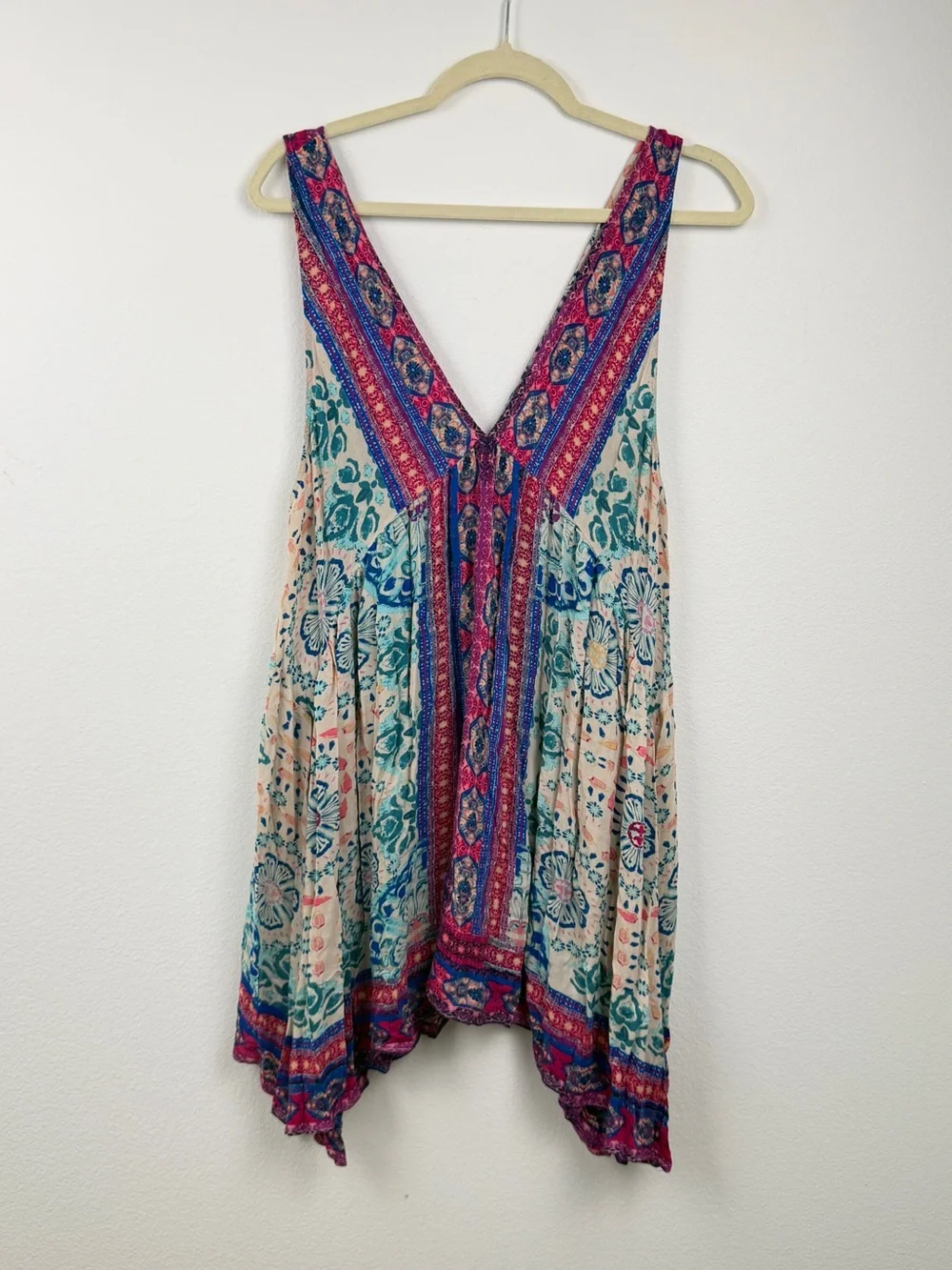 Free People Cream Floral Midi Dress with Blue and Pink Accents - Picture 2 of 7
